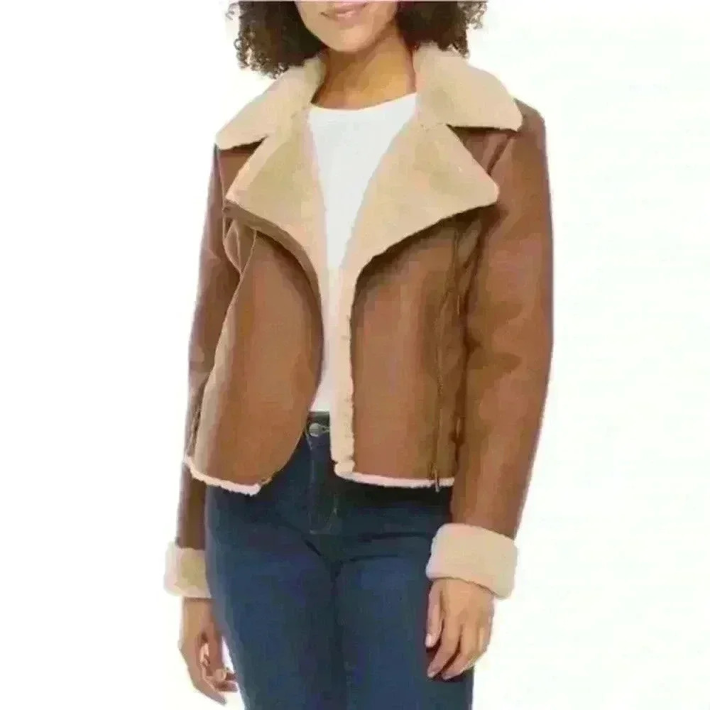 a.n.a Midweight Motorcycle Jacket with Faux Fur Size Large NWT